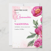 Pink Fuchsia Floral Gold Aquarellfarbe Save The Date (Vorderseite)