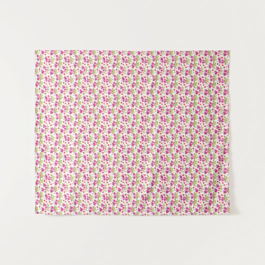 Pink Fuchsia Floral Pattern – Retro Botanical Wandteppich (Vorderseite (Horizontal))