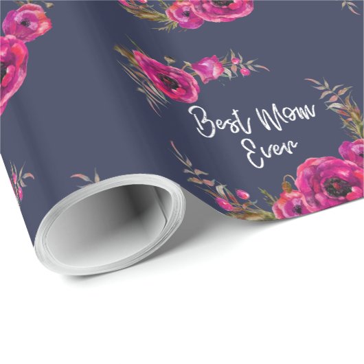 Pink Fuchsia Floral Poppies Wreath Beste Mama je Geschenkpapier (Rolleneckpunkt)