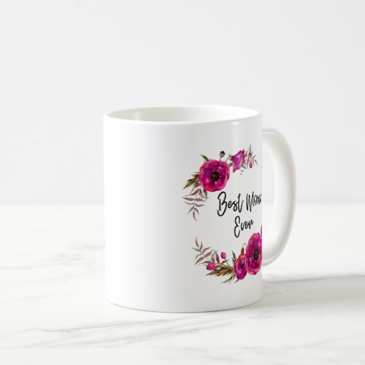 Pink Fuchsia Floral Poppies Wreath Beste Mama je Kaffeetasse (VorderseiteRechts)