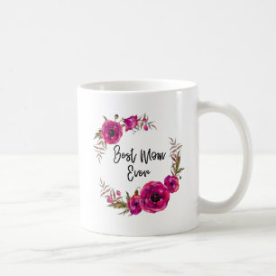 Pink Fuchsia Floral Poppies Wreath Beste Mama je Kaffeetasse