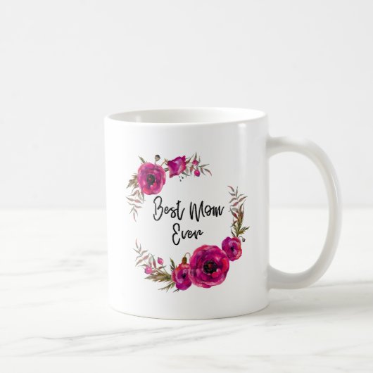 Pink Fuchsia Floral Poppies Wreath Beste Mama je Kaffeetasse (Rechts)