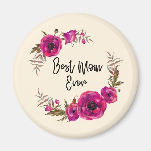 Pink Fuchsia Floral Poppies Wreath Beste Mama je Magnet (Vorne)