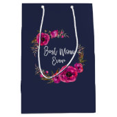 Pink Fuchsia Floral Poppies Wreath Beste Mama je Mittlere Geschenktüte (Vorderseite)
