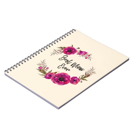Pink Fuchsia Floral Poppies Wreath Beste Mama je Notizblock (Linke Seite)