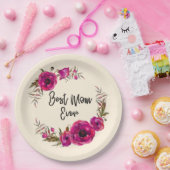 Pink Fuchsia Floral Poppies Wreath Beste Mama je Pappteller (Party)