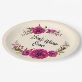 Pink Fuchsia Floral Poppies Wreath Beste Mama je Pappteller (Schrägansicht)