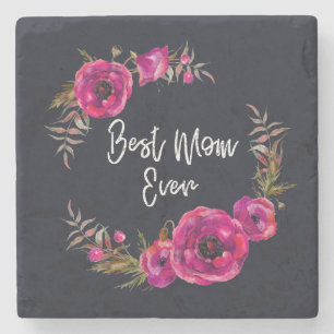 Pink Fuchsia Floral Poppies Wreath Beste Mama je Steinuntersetzer