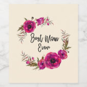 Pink Fuchsia Floral Poppies Wreath Beste Mama je Weinetikett (Einzelnes Label)