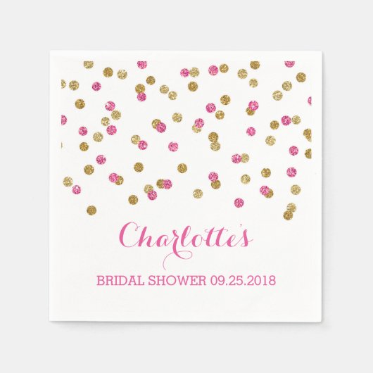 Pink Fuchsia Gold Confetti Brautparty Serviette (Vorderseite)
