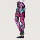 Pink Fuchsia Green Blätter Pattern Leggings (Links)