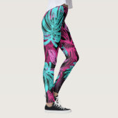 Pink Fuchsia Green Blätter Pattern Leggings (Rechts)