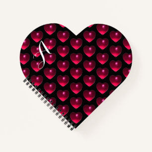PINK FUCHSIA HERZEN, BLACK-Valentinstag Monogramm Notizblock