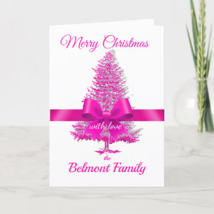 Pink Fuchsia Holiday Tree Ribbon Bow Individuelle  Feiertagskarte