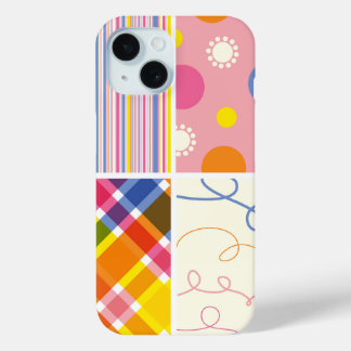 Pink Fuchsia Kariert Stripes Dots Scribbles Muster iPhone 15 Hülle