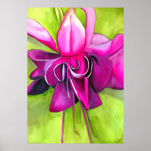 Pink Fuchsia leuchtendes Aquarell Moderne Blume Ku Poster (Vorne)