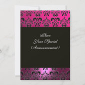 PINK FUCHSIA LILA DAMASK MONOGRAMM Black Save The Date (Rückseite)