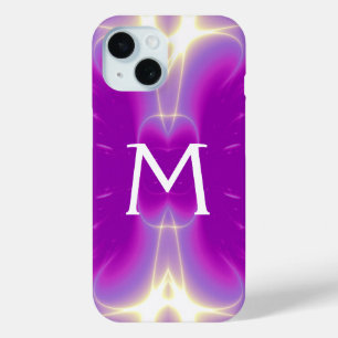 PINK FUCHSIA LILA FRAKTAL LICHTWELLEN MONOGRAM iPhone 15 HÜLLE