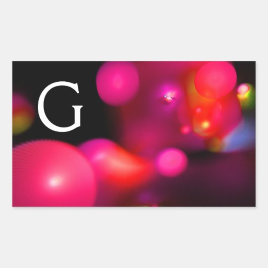 PINK FUCHSIA LILA SCHWARZES FRAKTAL BUBBLES MONOGR RECHTECKIGER AUFKLEBER (Vorderseite)