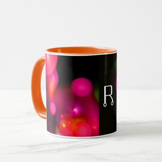 PINK FUCHSIA LILA SCHWARZES FRAKTAL BUBBLES MONOGR TASSE (Vorderseite Links)