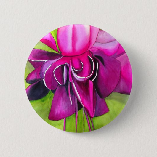 Pink Fuchsia Pop Kunst Aquarell Blume Button (Vorderseite)