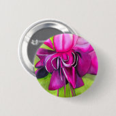 Pink Fuchsia Pop Kunst Aquarell Blume Button (Vorne & Hinten)