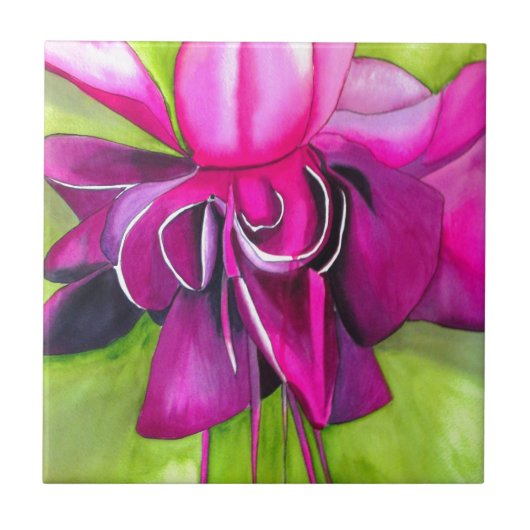 Pink Fuchsia Pop Kunst Aquarell Blume Fliese (Vorderseite)