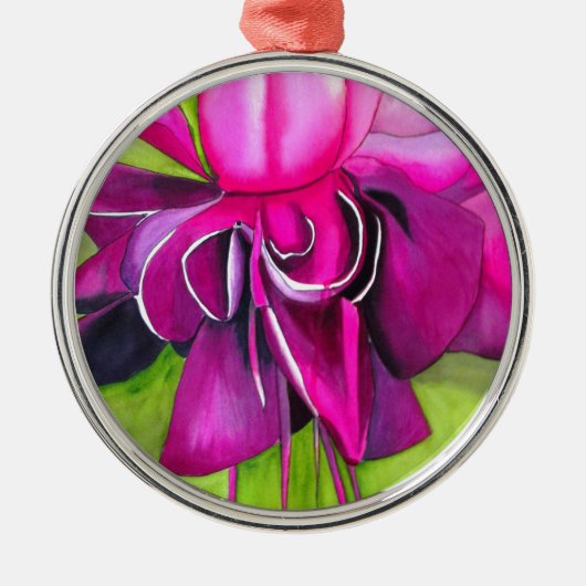 Pink Fuchsia Pop Kunst Aquarell Blume Ornament Aus Metall (Vorne)