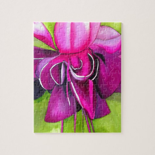 Pink Fuchsia Pop Kunst Aquarell Blume Puzzle (Vertikal)