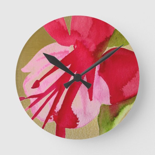 Pink Fuchsia Pop Kunst Aquarell Blume Runde Wanduhr (Vorderseite)