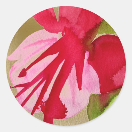 Pink Fuchsia Pop Kunst Aquarell Blume Runder Aufkleber (Vorderseite)