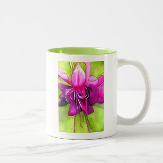 Pink Fuchsia Pop Kunst Aquarell Blume Zweifarbige Tasse (Rechts)