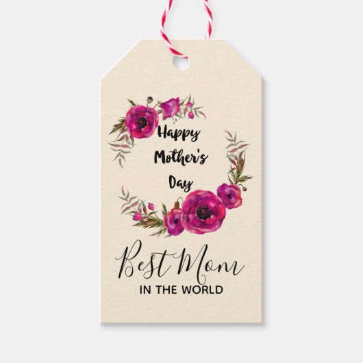 Pink Fuchsia Poppies Beste Mama - Muttertag Geschenkanhänger (Vorderseite)