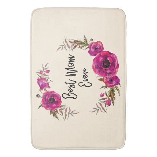 Pink Fuchsia Poppy Wreath Beste Mama je Badematte (Vorderseite Vertikal)