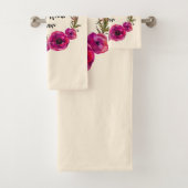 Pink Fuchsia Poppy Wreath Beste Mama je Badhandtuch Set (Insitu)