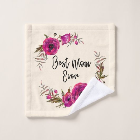 Pink Fuchsia Poppy Wreath Beste Mama je Badhandtuch Set (Waschlappen)