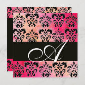 PINK FUCHSIA RED BLACK DAMASK MONOGRAMM, weiß Einladung (Vorne/Hinten)