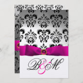 PINK FUCHSIA RIBBON GOLD BLACK DAMASK MONOGRAMM EINLADUNG (Vorne/Hinten)