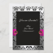 PINK FUCHSIA RIBBON WHITE BLACK DAMASK MONOGRAM EINLADUNG (Rückseite)