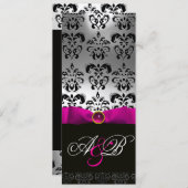 PINK FUCHSIA RIBBON WHITE BLACK DAMASK MONOGRAM EINLADUNG (Vorne/Hinten)