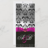 PINK FUCHSIA RIBBON WHITE BLACK DAMASK MONOGRAM EINLADUNG (Vorderseite)