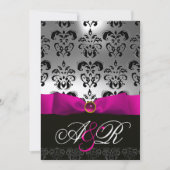 PINK FUCHSIA RIBBON WHITE BLACK DAMASK MONOGRAM EINLADUNG (Vorderseite)