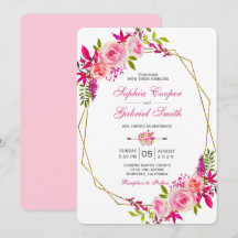 Pink Fuchsia Rose Floral | Gold Frame Wedding