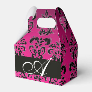 PINK, FUCHSIA SCHWARZ, LILA DAMASK WEISS MONOGRAMM GESCHENKSCHACHTEL