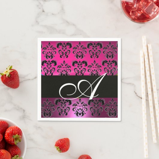 PINK, FUCHSIA SCHWARZ, LILA DAMASK WEISS MONOGRAMM SERVIETTE (Beispiel)
