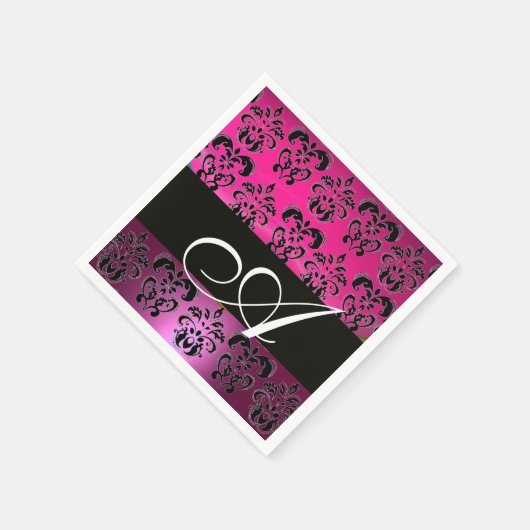 PINK, FUCHSIA SCHWARZ, LILA DAMASK WEISS MONOGRAMM SERVIETTE (Ecke)