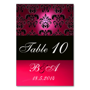 PINK, FUCHSIA SCHWARZ, WEISS, LILA DAMASK-MONOGRAM TISCHNUMMER