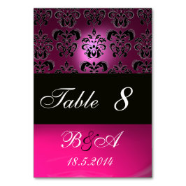 PINK, FUCHSIA SCHWARZ, WEISS, LILA DAMASK-MONOGRAM TISCHNUMMER