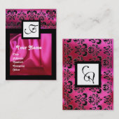 PINK FUCHSIA SILK DAMASK CLOTH ,SQUARE MONOGRAMM VISITENKARTE (Vorne/Hinten)