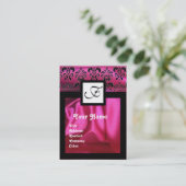 PINK FUCHSIA SILK DAMASK CLOTH ,SQUARE MONOGRAMM VISITENKARTE (Stehend Vorderseite)